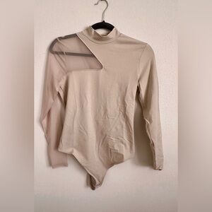Abercrombie & Fitch Tan Asymmetrical Cut Out mesh Bodysuit